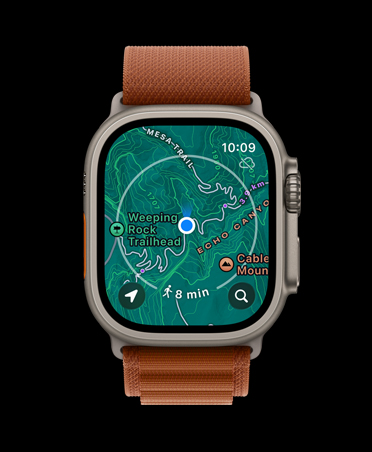 Apple Watch Ultra 3, naturel, boîtier en titane, carte hors ligne, itinéraire à venir, bracelet, Alpin terre cuite