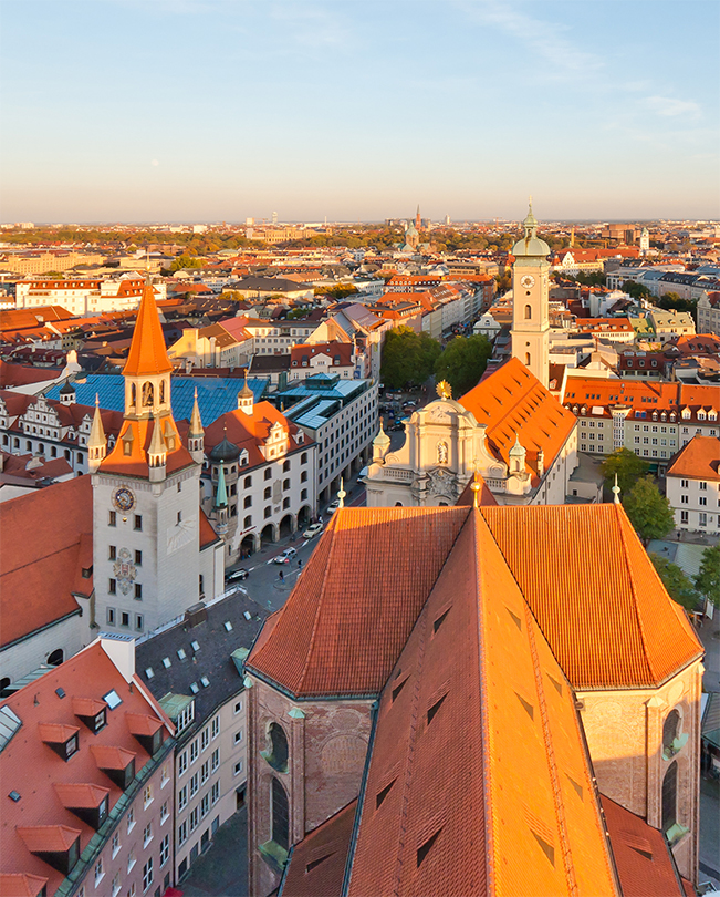 Luftfoto av bylandskapet i München i Tyskland.