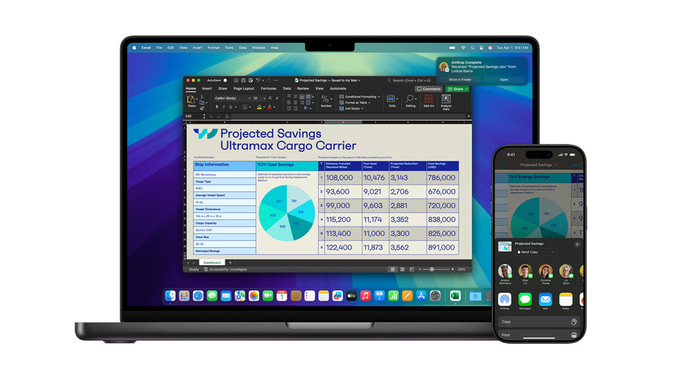 Ein Mac und ein iPhone zeigen ein Excel Dokument an.