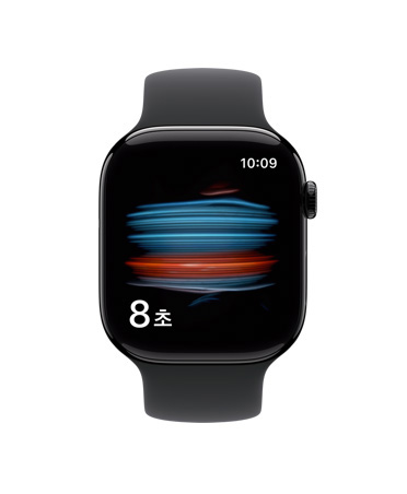 Apple Watch Series 11을 통해 건강 앱에서 혈중 산소 포화도를 측정하는 모습