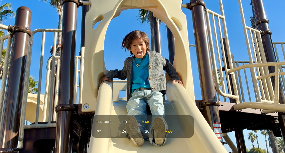Imagen de un video 4K, que muestra las opciones de grabación de video, como la resolución y la frecuencia de fotogramas