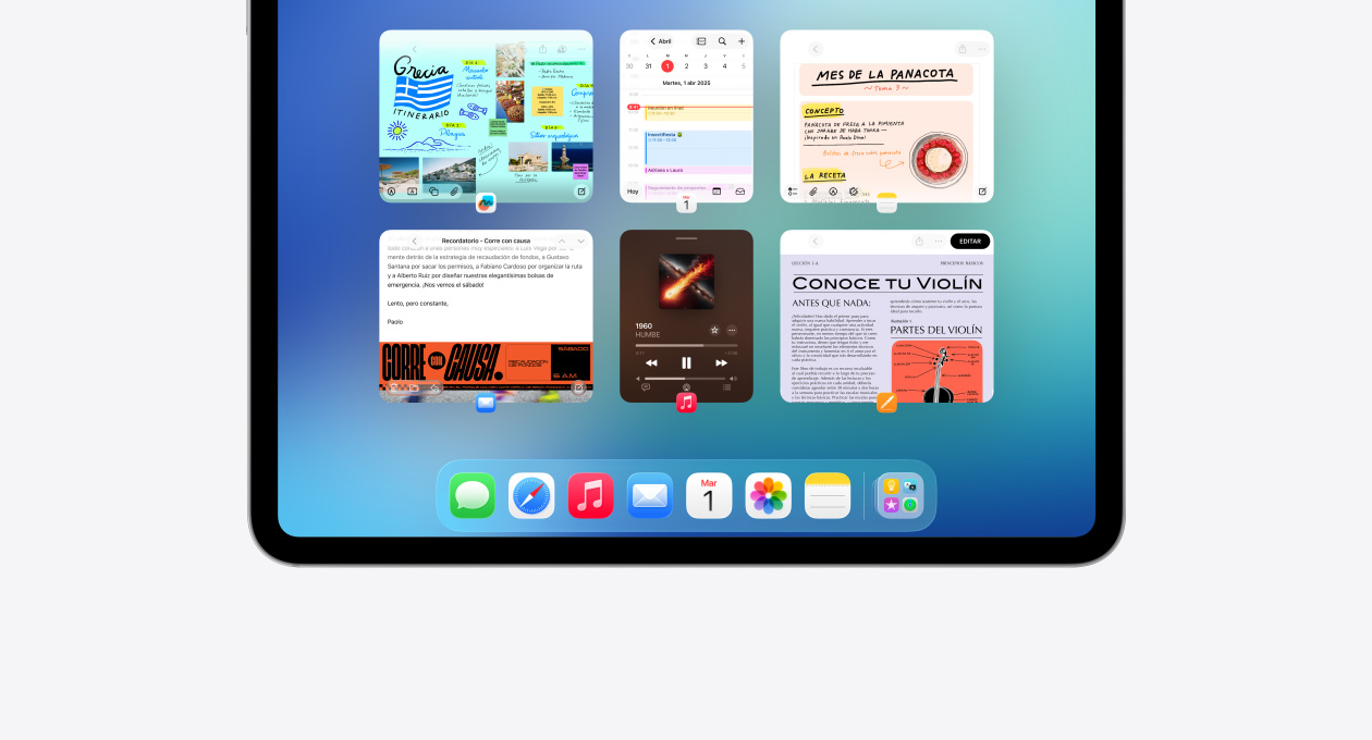 Pantalla de un iPad que muestra la funcionalidad Exposé