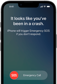 iPhone 17e, vedere frontală, colțuri rotunjite, funcția Detectare accident în utilizare