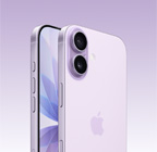 iPhone 17, лавандовий колір, вид спереду, вид ззаду під кутом, система двох камер Fusion угорі ліворуч, кнопка Контролера камери, вид збоку на екран на всю передню панель, кнопки дій і регулювання гучності, бічні кнопки