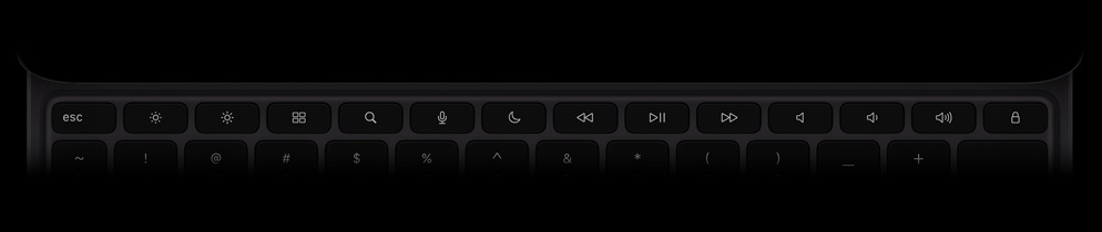 Magic Keyboard, top exterior, landscape orientation, black color, 14-key function row
