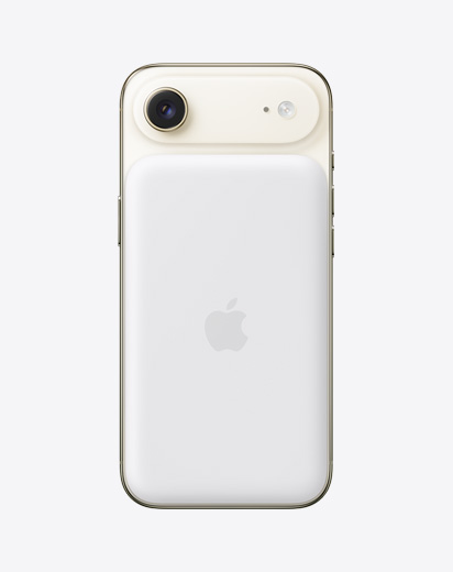 iPhone Air, Rückseite, Farbe Lichtgold mit angebrachter MagSafe Batterie
