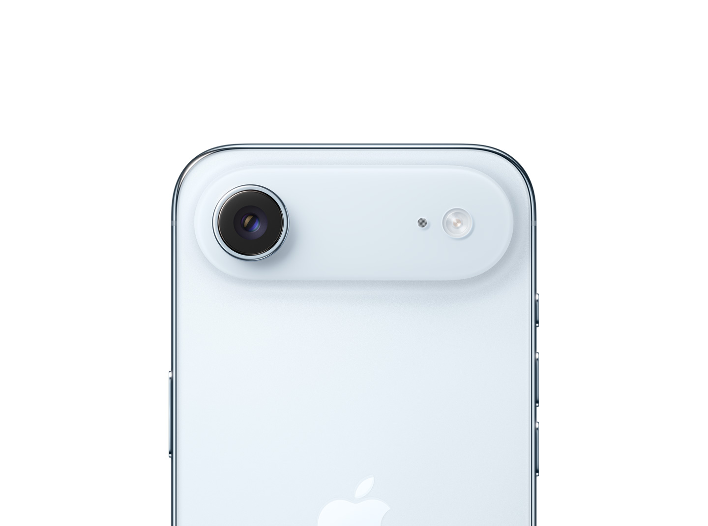 iPhone Air, ภายนอกด้านหลัง, สีสกายบลู, ระบบกล้องหลัก Fusion ในส่วนที่ยกขึ้นมาบริเวณด้านบน