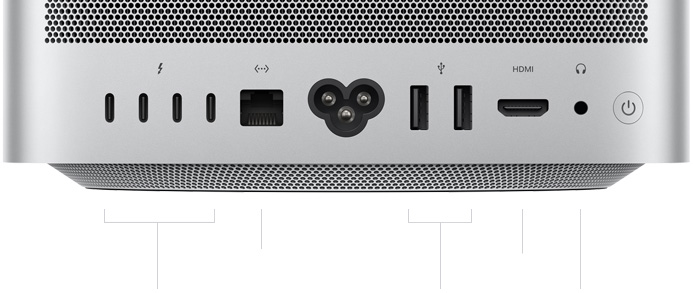 Rückansicht des Mac Studio mit den Anschlüssen hinten
